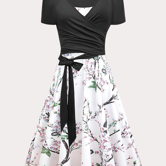  Wrap Knot Top & Floral Cami Dress Two Piece Set