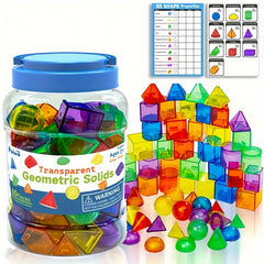 60pcs 3D Geometric Solids Transparent Shapes Stackable Toy Ideal Gift