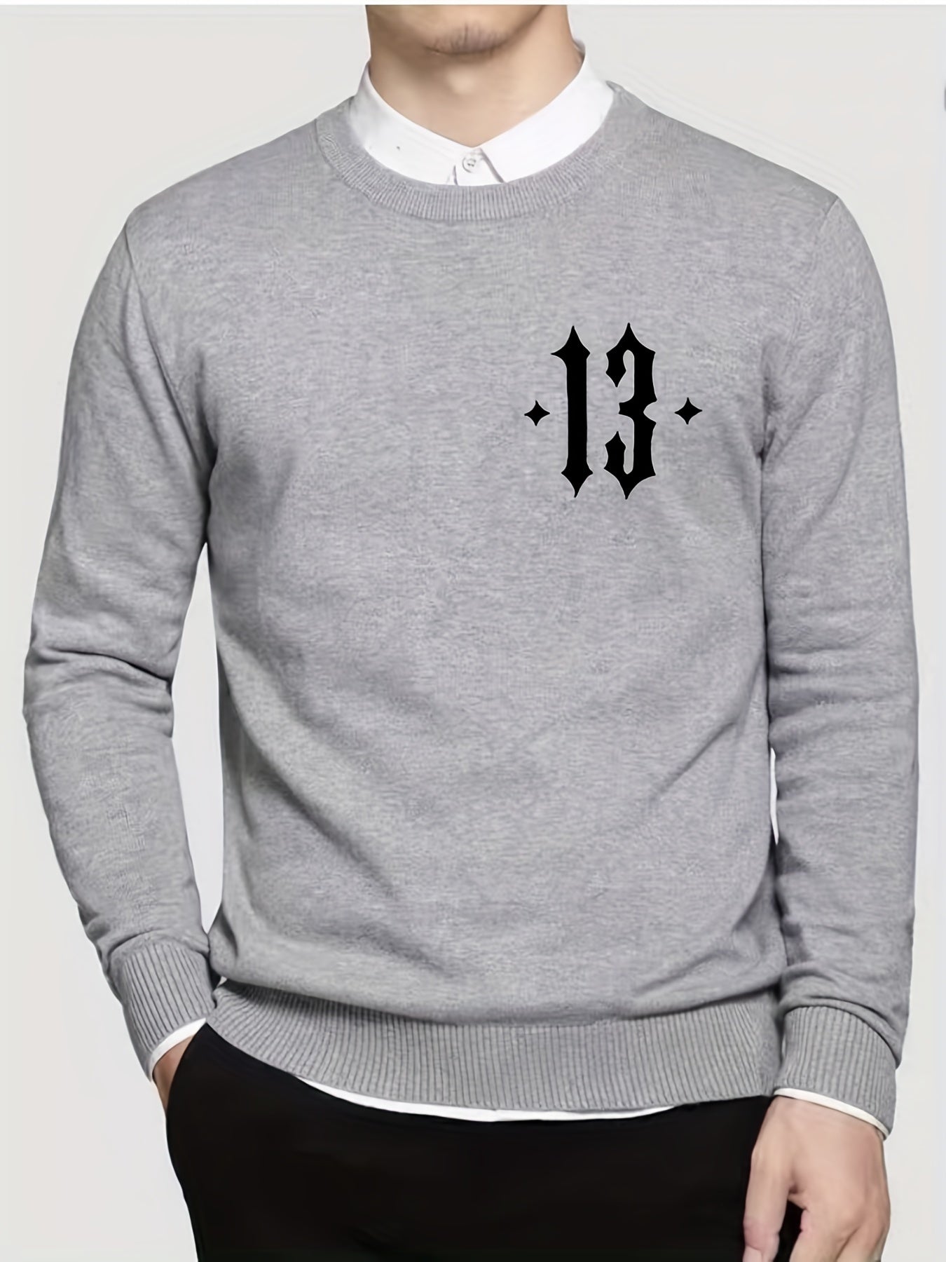 Men's Crew Neck Sweater Casual Warm Mid Stretch Knit Pullover for Fall Winter