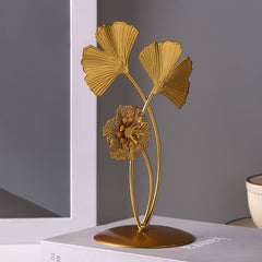 Metal Ginkgo Leaf Figurine Handcrafted Flower Art Piece for Home Decor