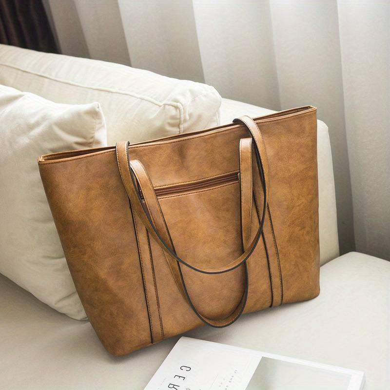 Vintage Large Tote Bag Retro PU Leather Shoulder Bag Women's Handbag