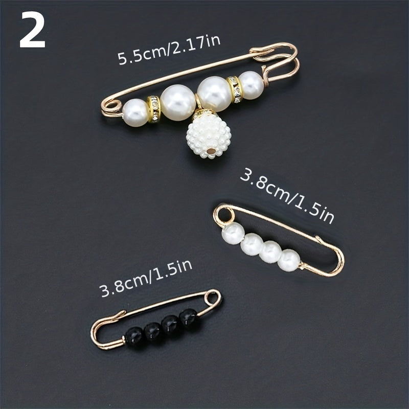 3pcs Faux Pearl Brooch Waist Pins Set