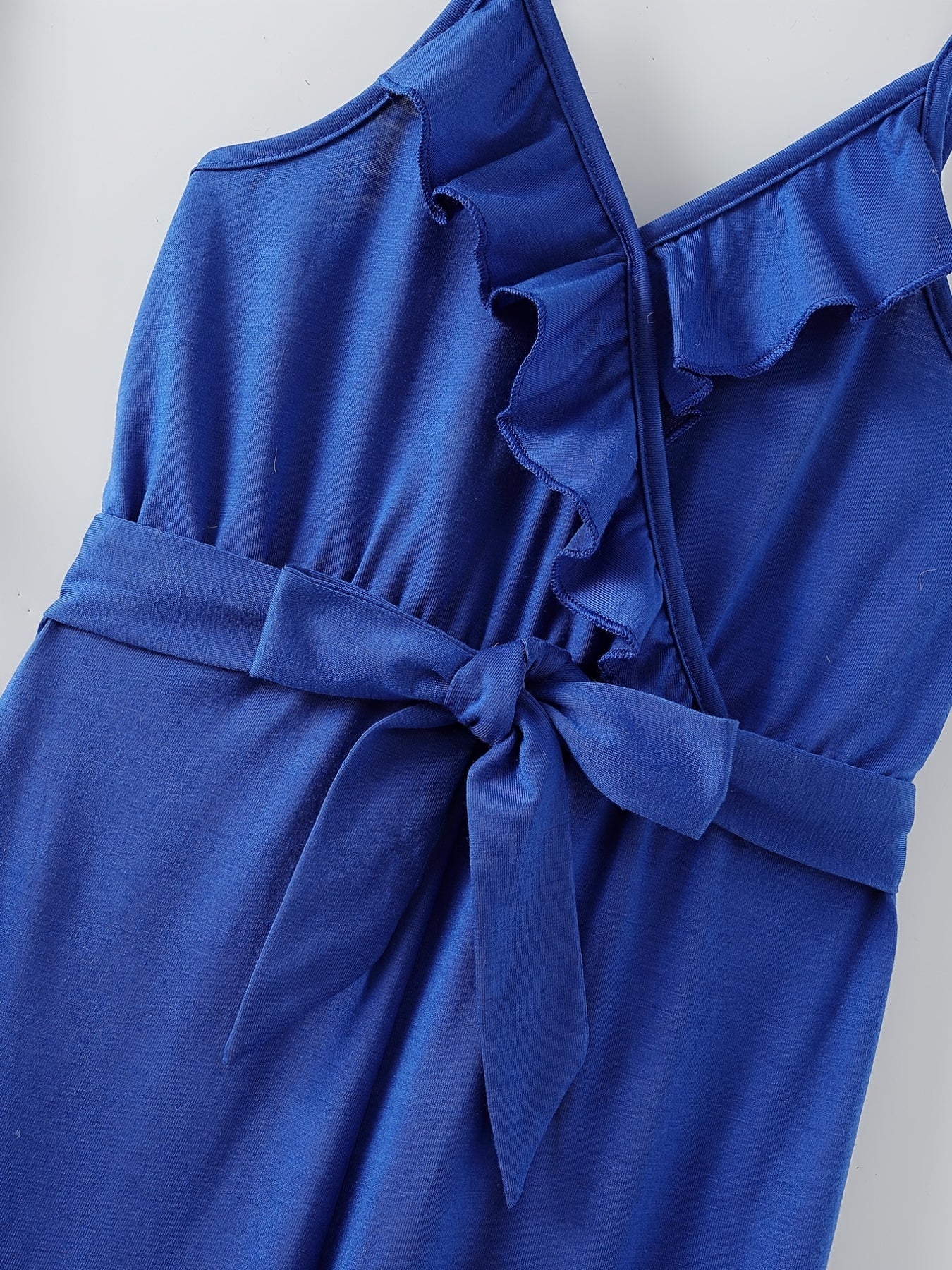 Girls Ruffle V-neck Summer Jumpsuit with Belt