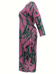  Casual Dress Women's Plus Random Print Long Sleeve
