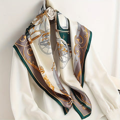 Sailboat Print Silk Square Scarf Windproof Head Wrap Sunscreen Travel Towel