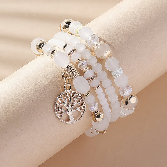 Tree Of Life Beads Bracelet Set 4 Pcs Stretch Pendant Bangle Wrap Hand Jewelry