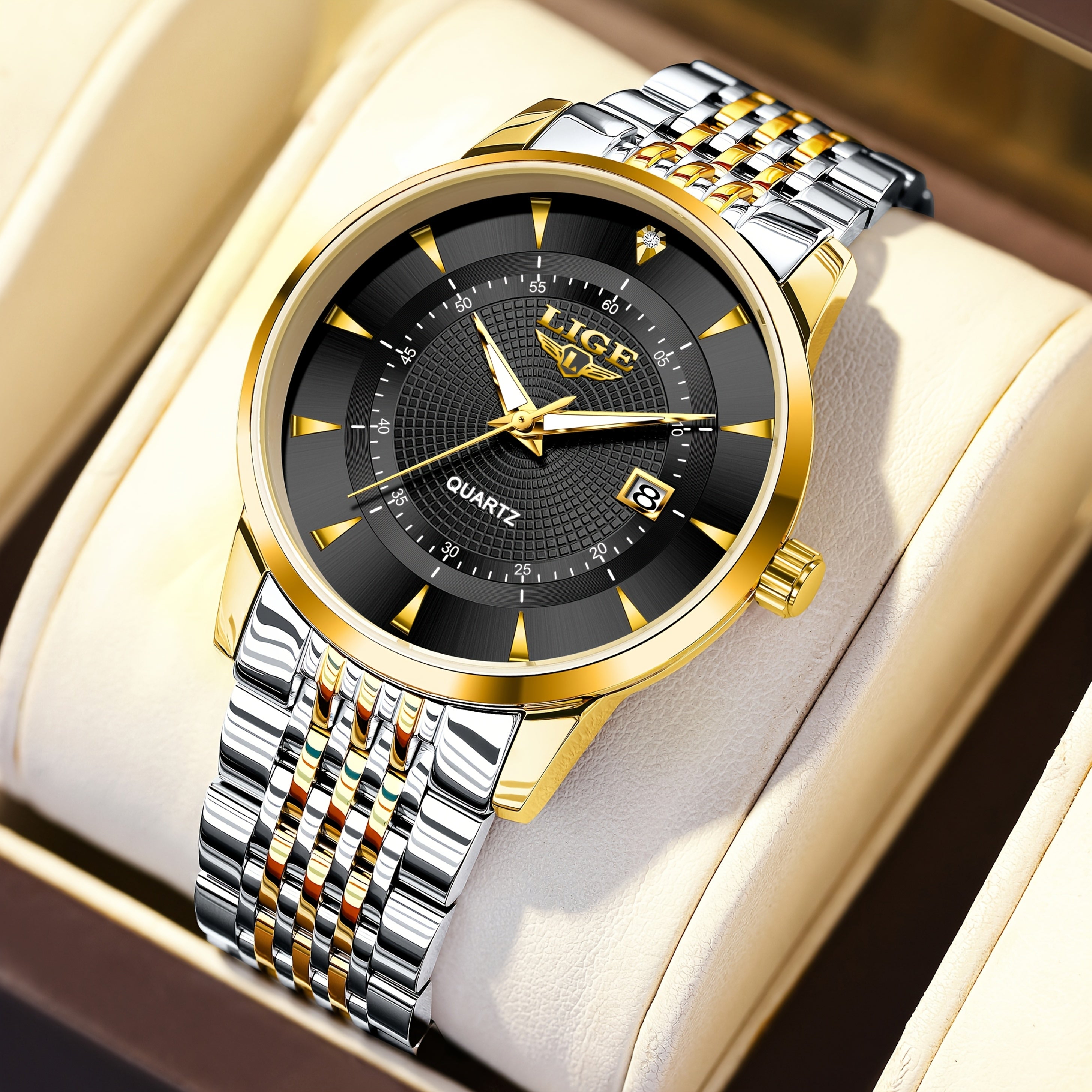 LIGE Quartz Watch Stainless Steel Strap Automatic Date Student Watch