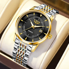 LIGE Quartz Watch Stainless Steel Strap Automatic Date Student Watch