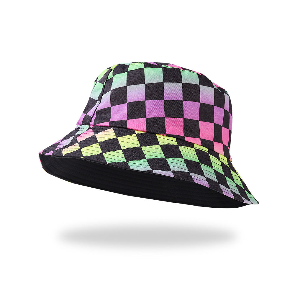 Colorful Plaid Bucket Hat Casual Sunscreen Fisherman Cap