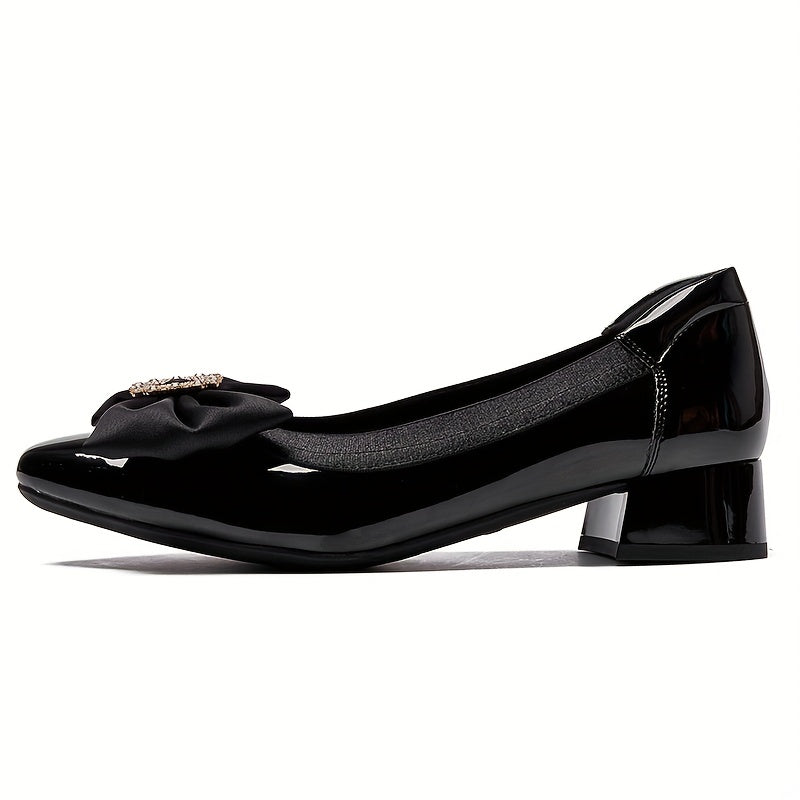 Women's Bowknot Low Heels Patent Leather Pointed Toe Shoes