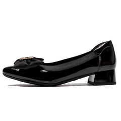 Women's Bowknot Low Heels Patent Leather Pointed Toe Shoes