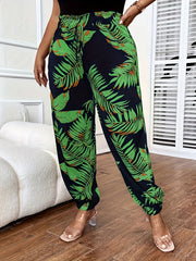  Boho Pants Women's Plus Tropical Print Drawstring Elastic