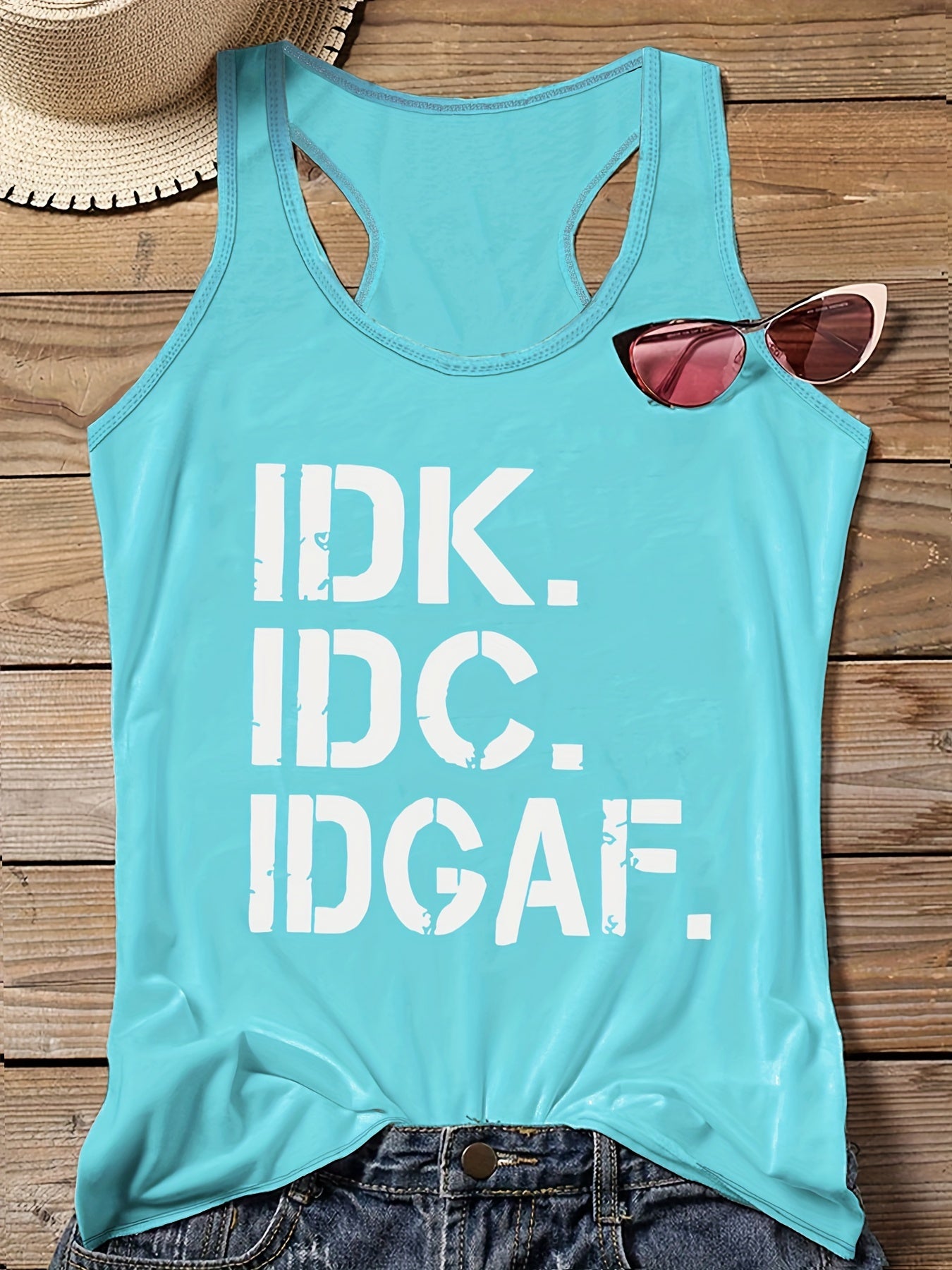  Slogan Print Round Neck Vest Top