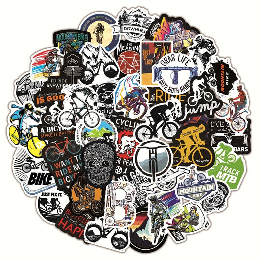 50pcs Waterproof MTB Stickers for Bottles Cars Laptops Durable Outdoor Decals