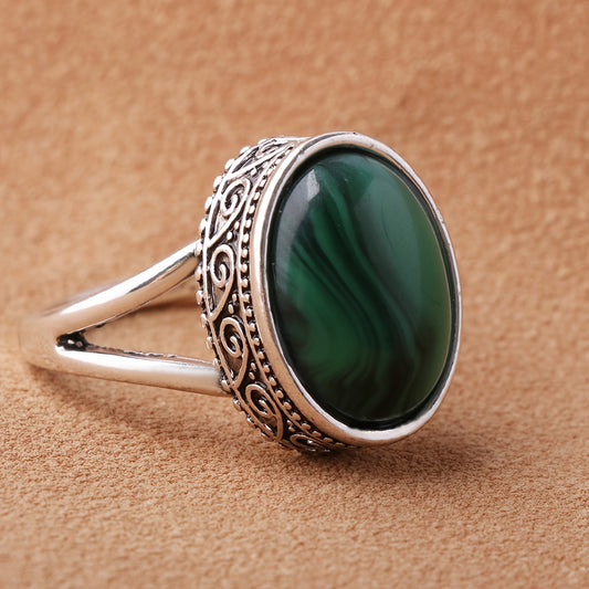 Vintage Oval Malachite Ring Cocktail Party Ring Jewelry Gift For Women