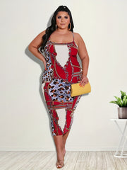  Leopard & Chain Print Round Neck Cami Dress