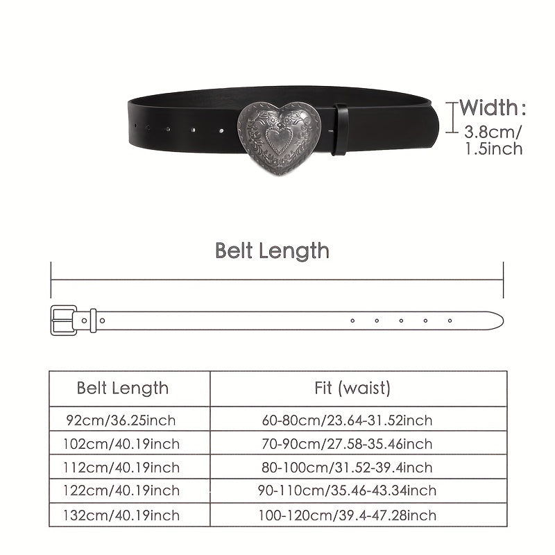 Heart Engraved Buckle Belt Y2K PU Waistband Vintage Jeans Pants Belt