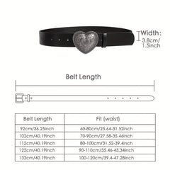 Heart Engraved Buckle Belt Y2K PU Waistband Vintage Jeans Pants Belt