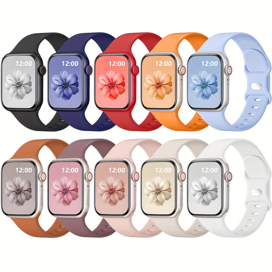 10pcs Silicone Sports Bands for iWatch Series 1-9 & SE Assorted Colors