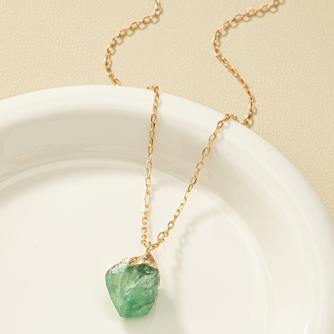 Irregular Crystal Stone Pendant Necklace 14k Plated Women's Necklace