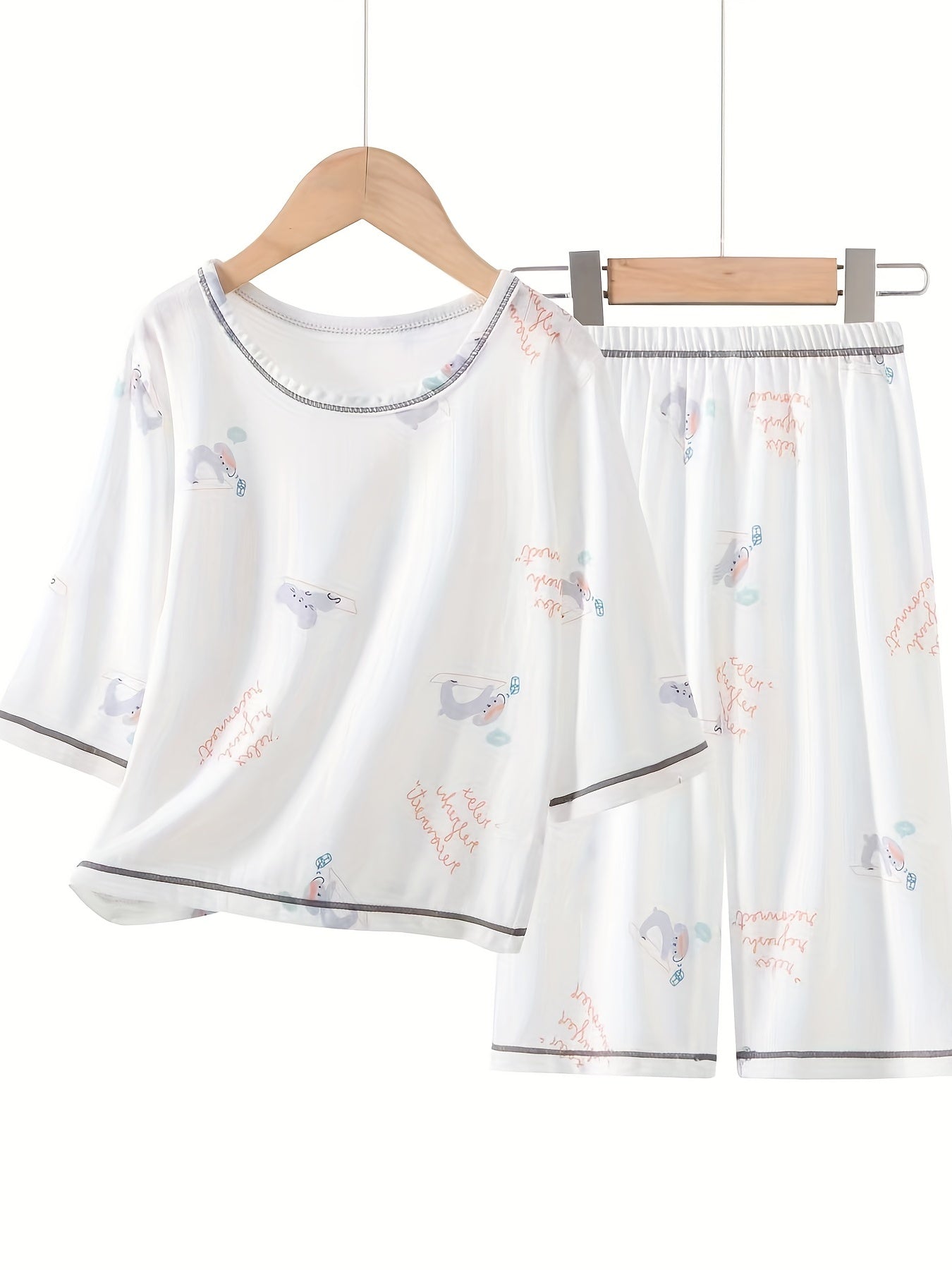 Boys 2pcs Dog Print Pajama Set Round Neck T shirt Top & Pants