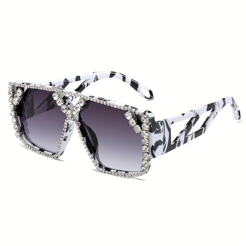 Y2K Oversized Square Sunglasses Rhinestone Gradient UV400