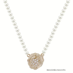 Camellia & Faux Pearl Necklace Female Clavicle Summer Accessories