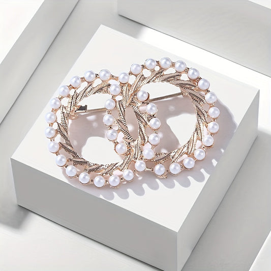 Vintage Double Rings Brooch with Faux Pearls