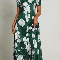 Floral Print Short Sleeve Midi Dress