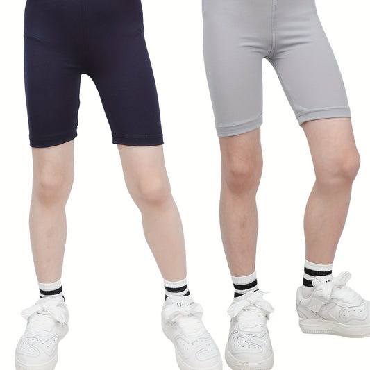2pcs Girls Stretch Soft Leggings Elastic Waist Athletic Tight Slim Shorts