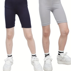 2pcs Girls Stretch Soft Leggings Elastic Waist Athletic Tight Slim Shorts