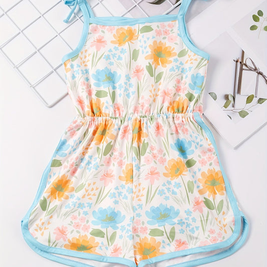 Toddler Girls Flowers Graphic Bow Sunflower Cami Rompers