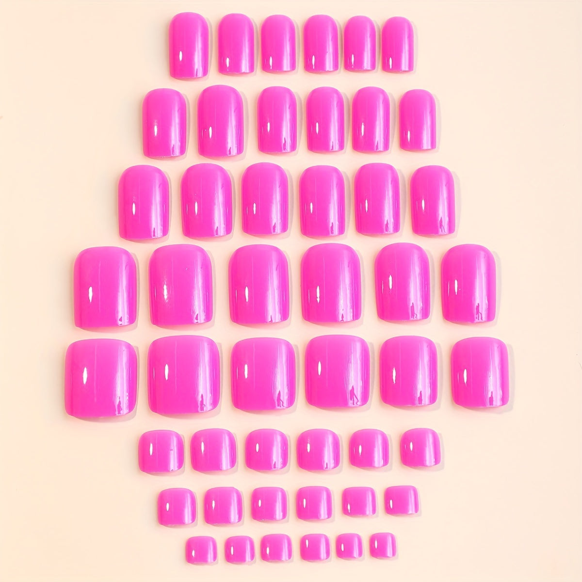 48 Pcs Short Square Press On Nails Set Mixed Summer Hot Pinkish Solid False Nail