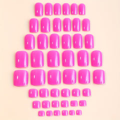 48 Pcs Short Square Press On Nails Set Mixed Summer Hot Pinkish Solid False Nail