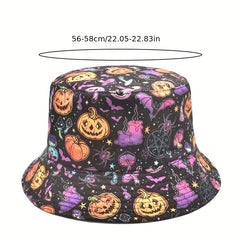 Y2K Halloween Anime Pumpkin Head Print Double Sided Basin Hat