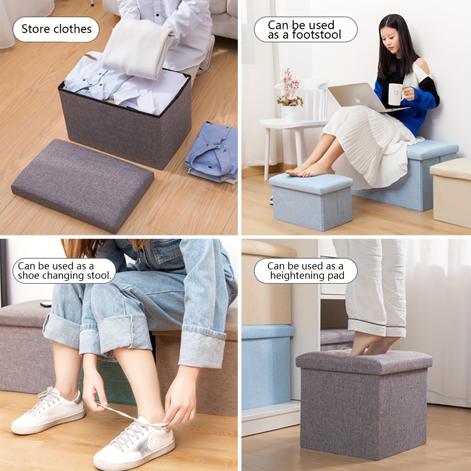 Fabric Storage Stool Can Sit Two way Use functional Board Stool