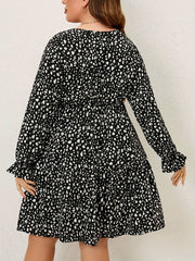 Plus Size Boho Dress Allover Print Flounce Sleeve Smock Dress