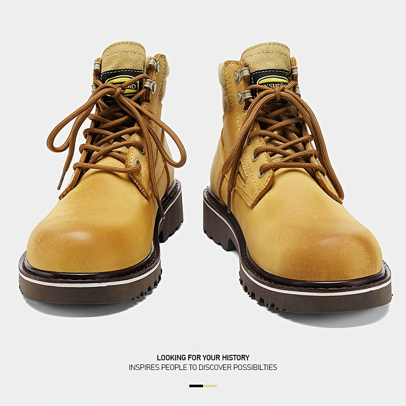 EXSHERO Men's Retro Cowhide Leather Lace Up Boots Winter