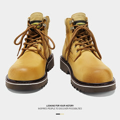EXSHERO Men's Retro Cowhide Leather Lace Up Boots Winter