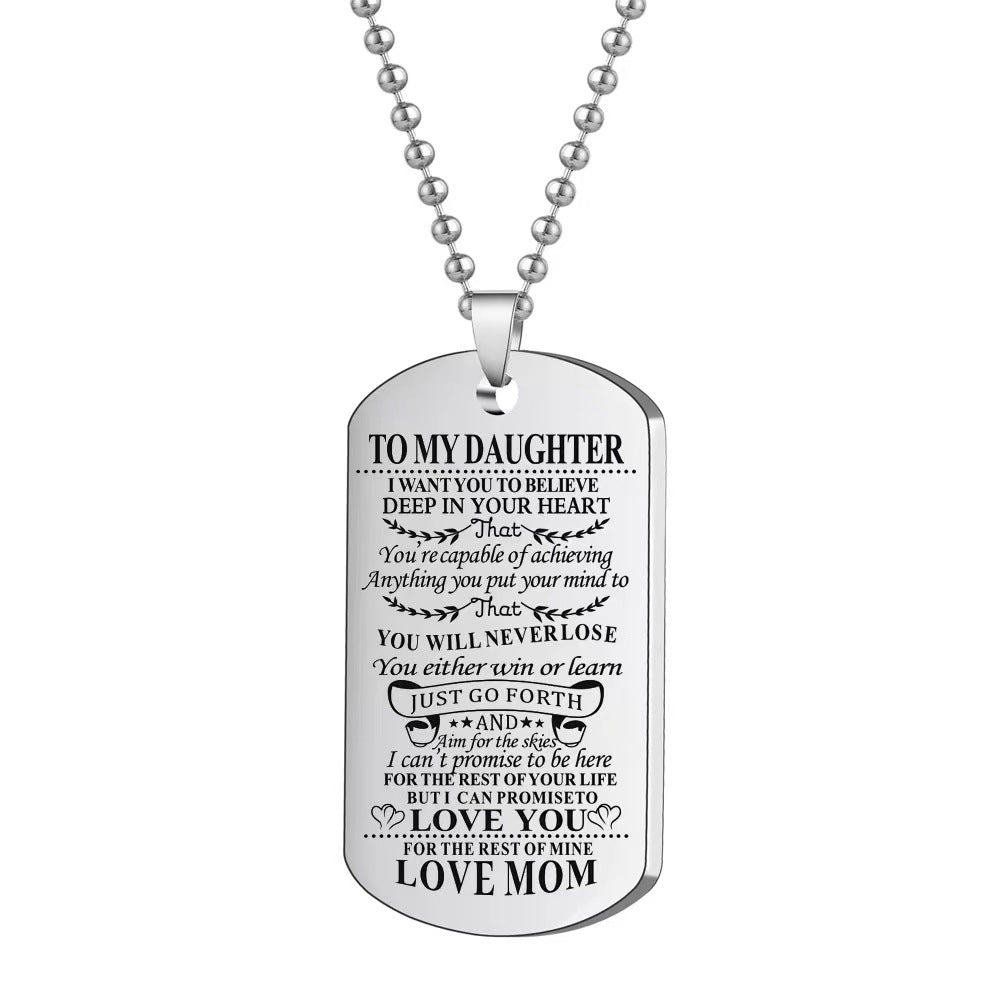 Stainless Steel Slogan Necklace Keychain Graduation Gift from Mom and Dad