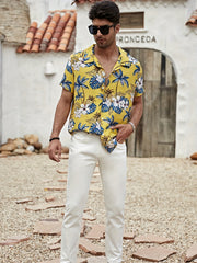 Men's Floral Print Short Sleeve Hawaiian Shirt for Beach Holiday
