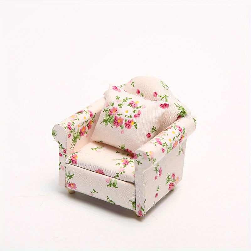 12 Dollhouse Furniture Pink Floral Living Room Single Sofa