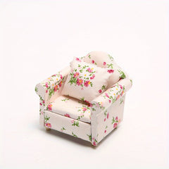 12 Dollhouse Furniture Pink Floral Living Room Single Sofa