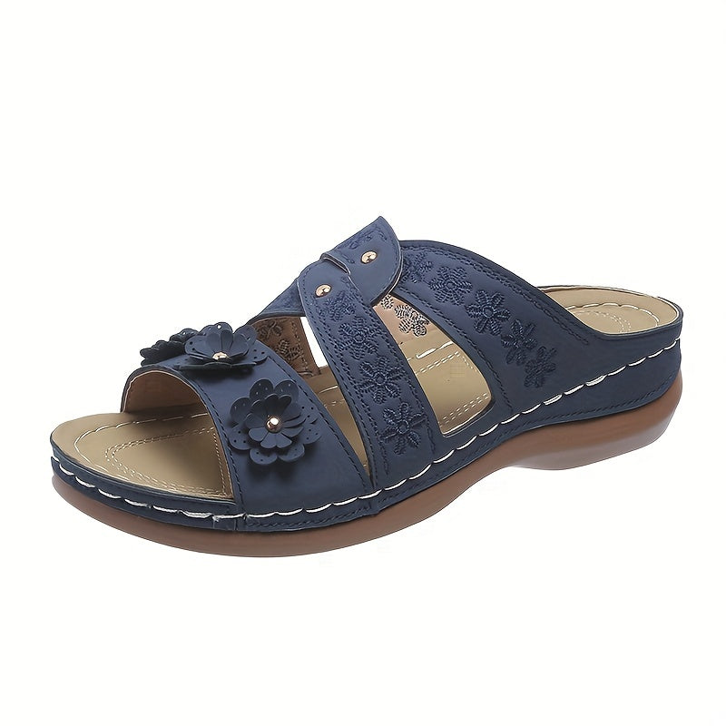 Women's Flower Decor Slide Shoes Comfortable Perforated Sandals