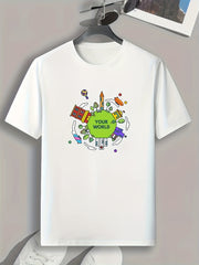 ''YOUR WORLD'' Print Men's Graphic T shirt Casual Comfy Tees For Summer