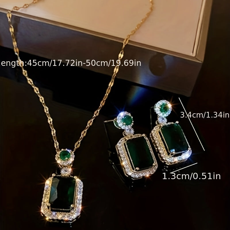 Rhinestone Jewelry Set: Earrings, Necklace, Ring