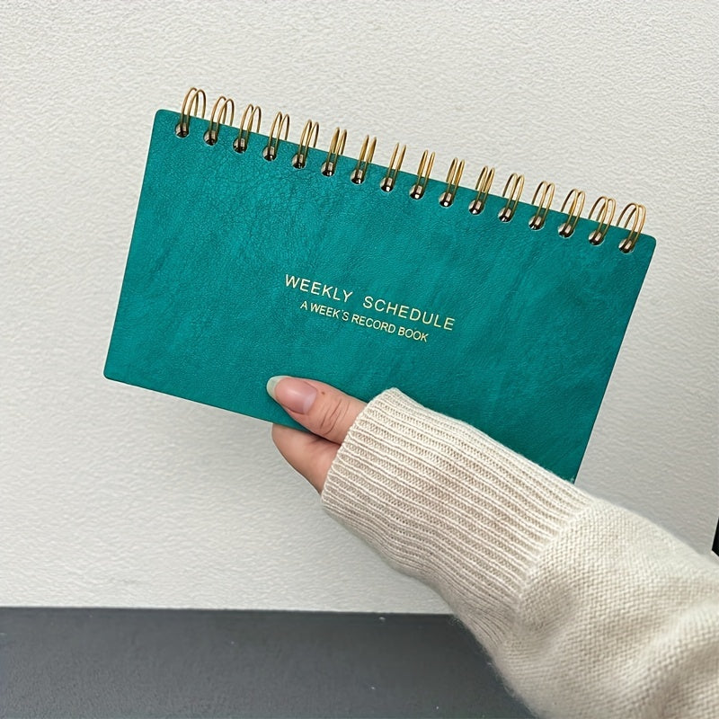 Weekly Desk Calendar Green Leather Notepad YO Office Student Notebook
