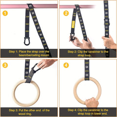 Adjustable Wooden Gymnastics Rings 2 Pack with Straps