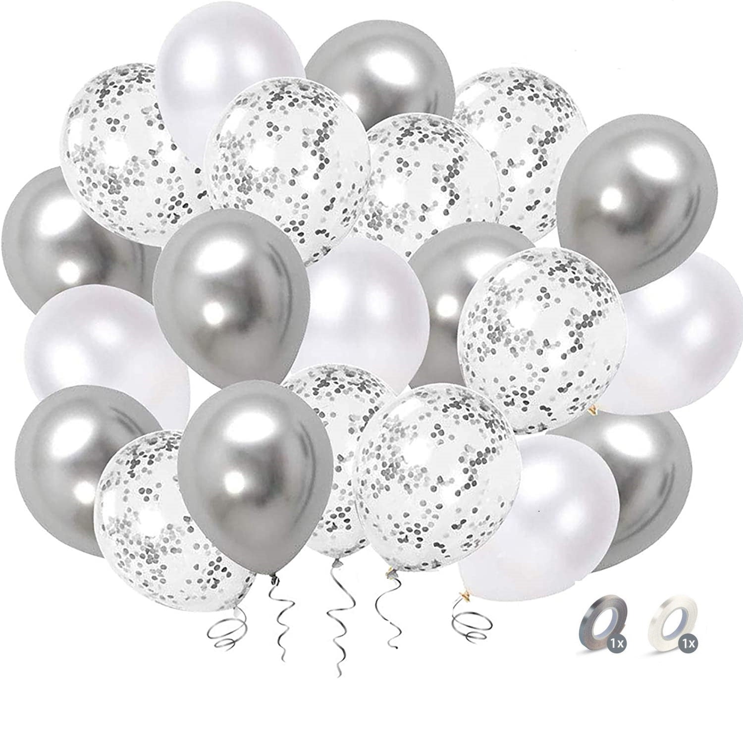 52pcs 12 Silver Confetti Balloons for Weddings Birthdays Baby Showers