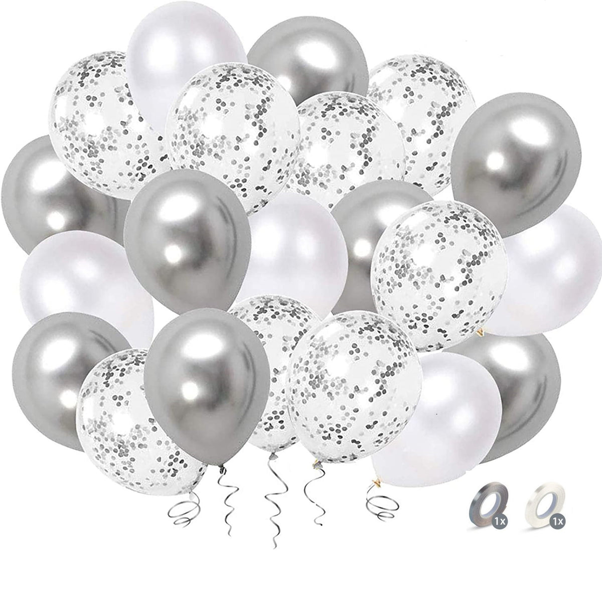 52pcs 12 Silver Confetti Balloons for Weddings Birthdays Baby Showers